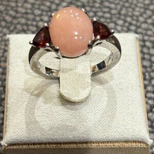 Sterling Silver Rose Quartz and Garnet Ring